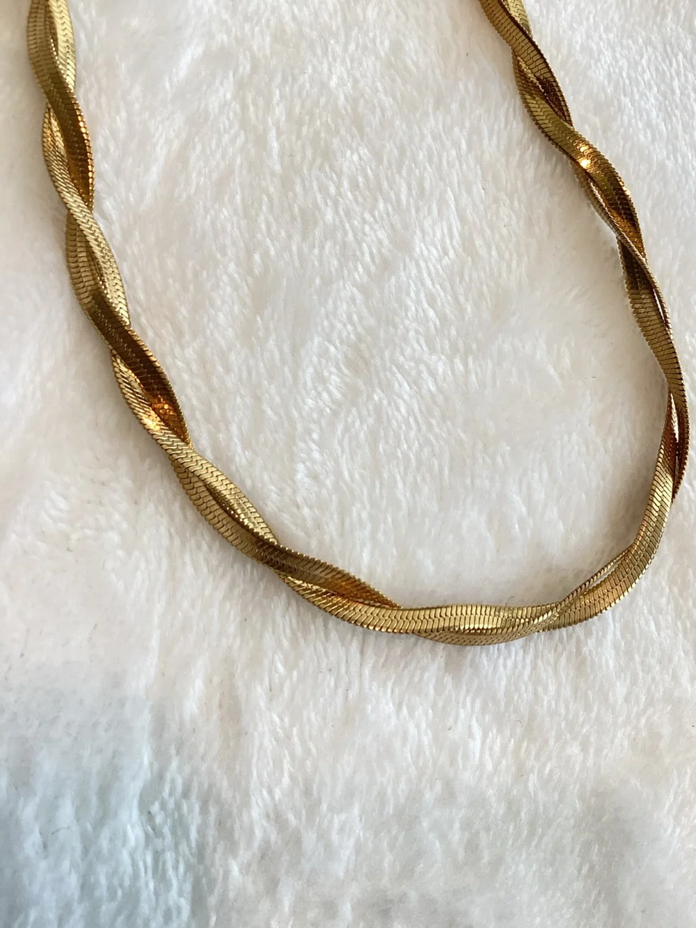 Anthropologie Water Resistant Chain Necklace Herringbone Rope New Gold Color 17”